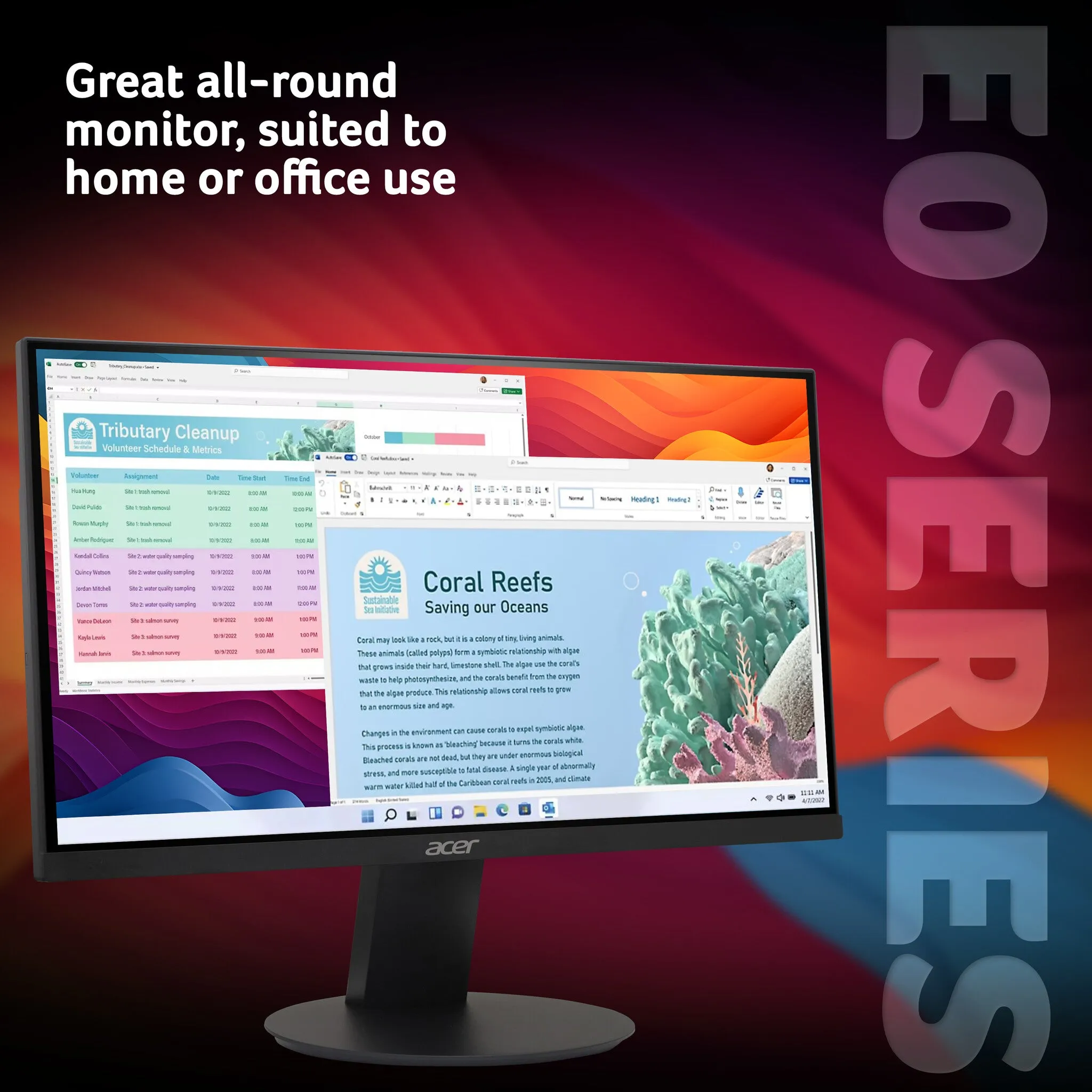 Acer Essential E220QE3 21.5" Full HD Monitor - 100Hz, 5ms, IPS, Adaptive Sync, Black
