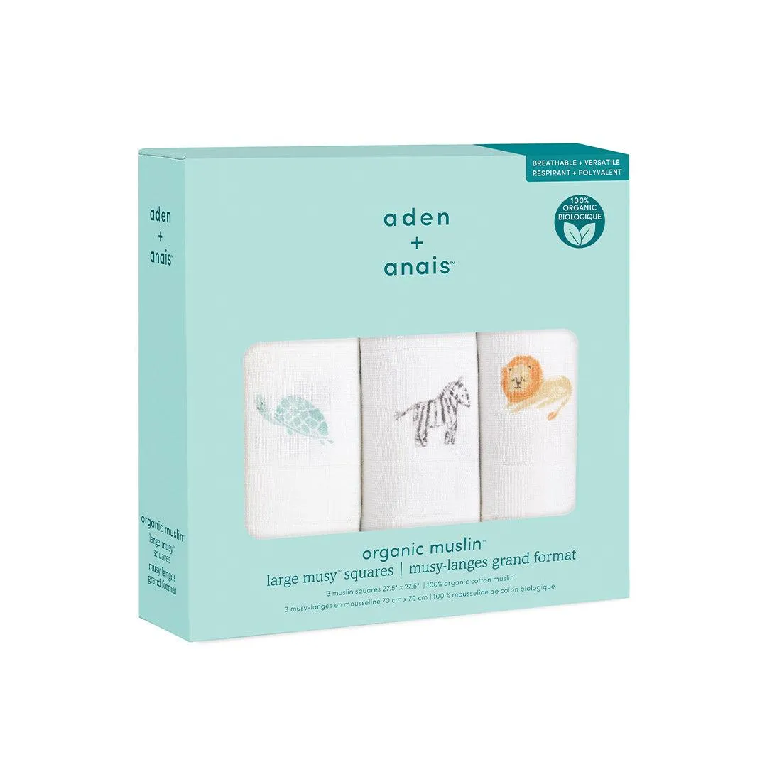 aden   anais Organic Muslin Squares - Animal Kingdom - 3 Pack