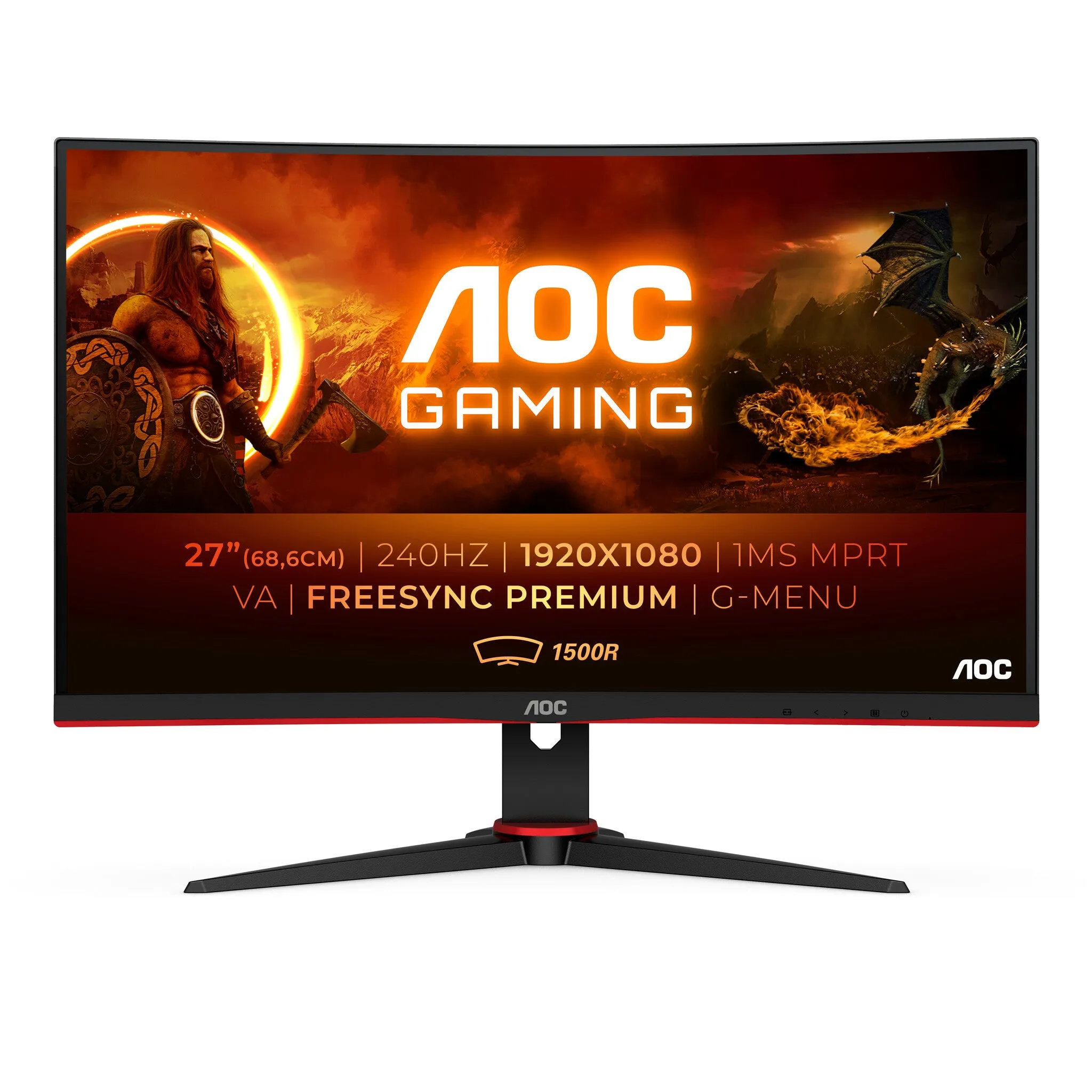 AOC G2 C27G2ZE/BK 27" Full HD Curved Gaming Monitor - 240Hz, 0.5ms, VA, AMD FreeSync Premium, Black and Red