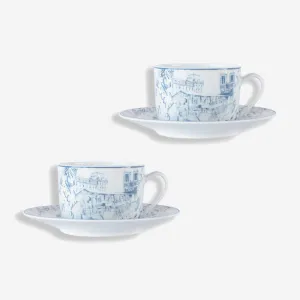 Bernardaud | Tout Paris Teacup & Saucer - Set of 2 - White & Blue