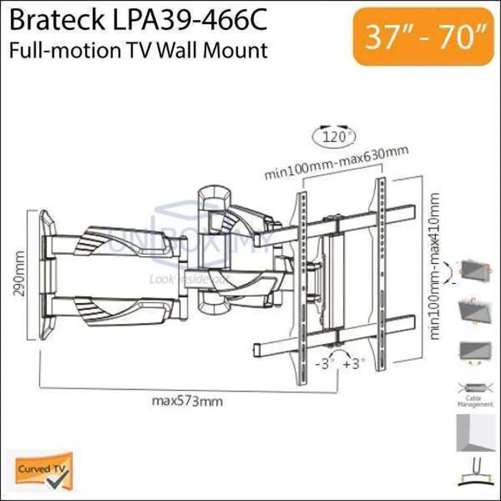 Brateck TV Wall Bracket Full Motion 37" - 70" #LPA31-466