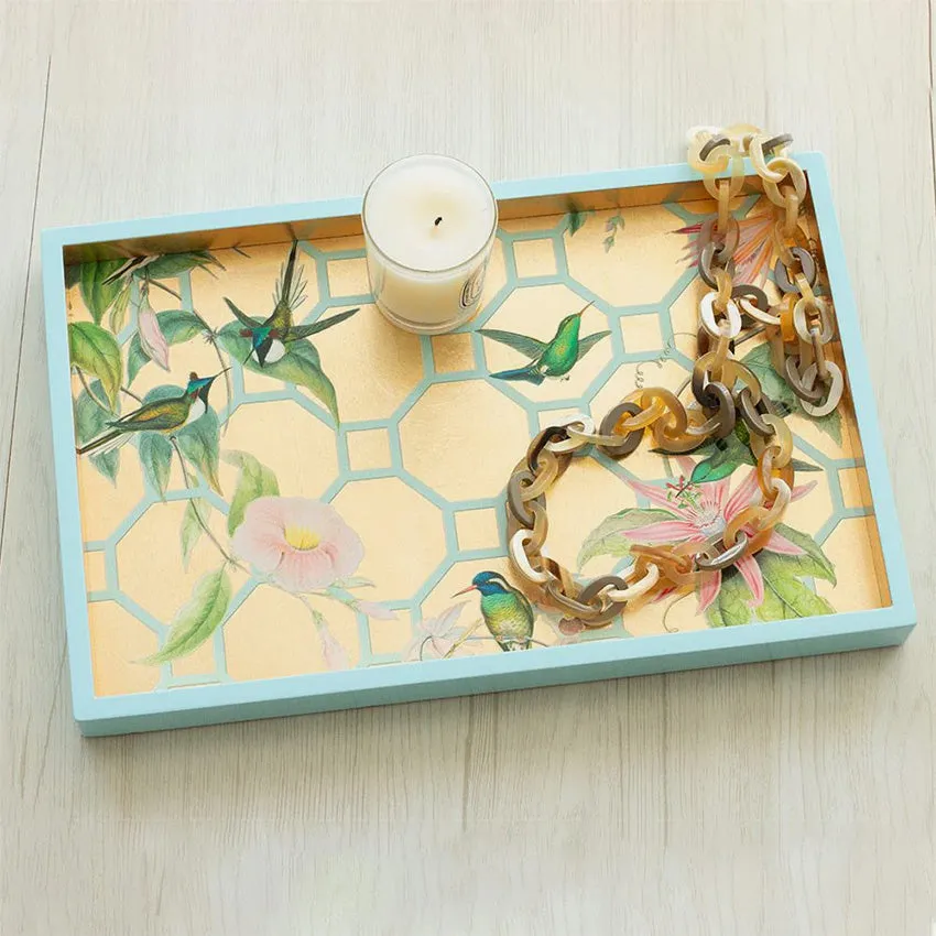 Caspari | Hummingbird Trellis Lacquer Vanity Tray