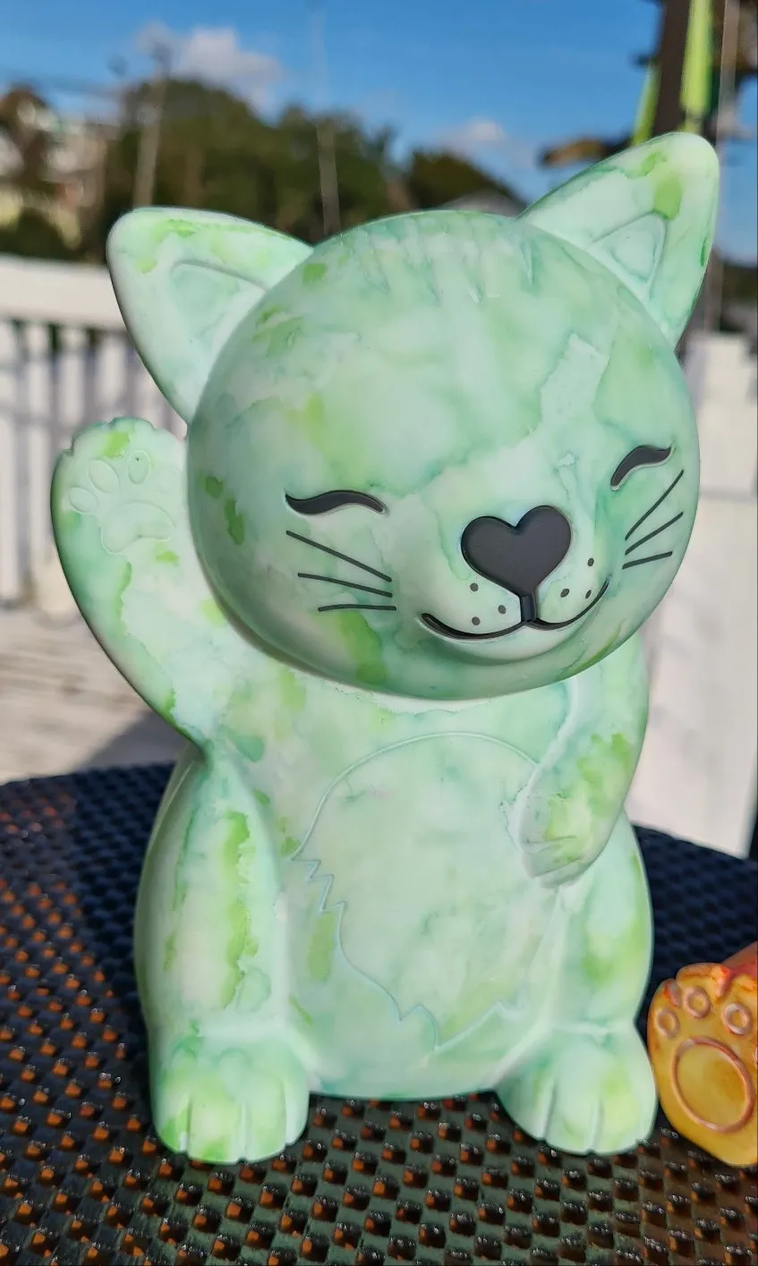 CAT NIGHT LIGHT LAMP (painted teal) 1 only