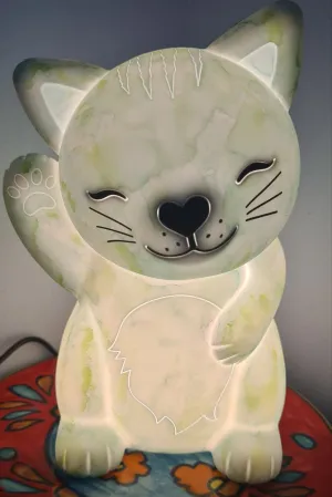 CAT NIGHT LIGHT LAMP (painted teal) 1 only