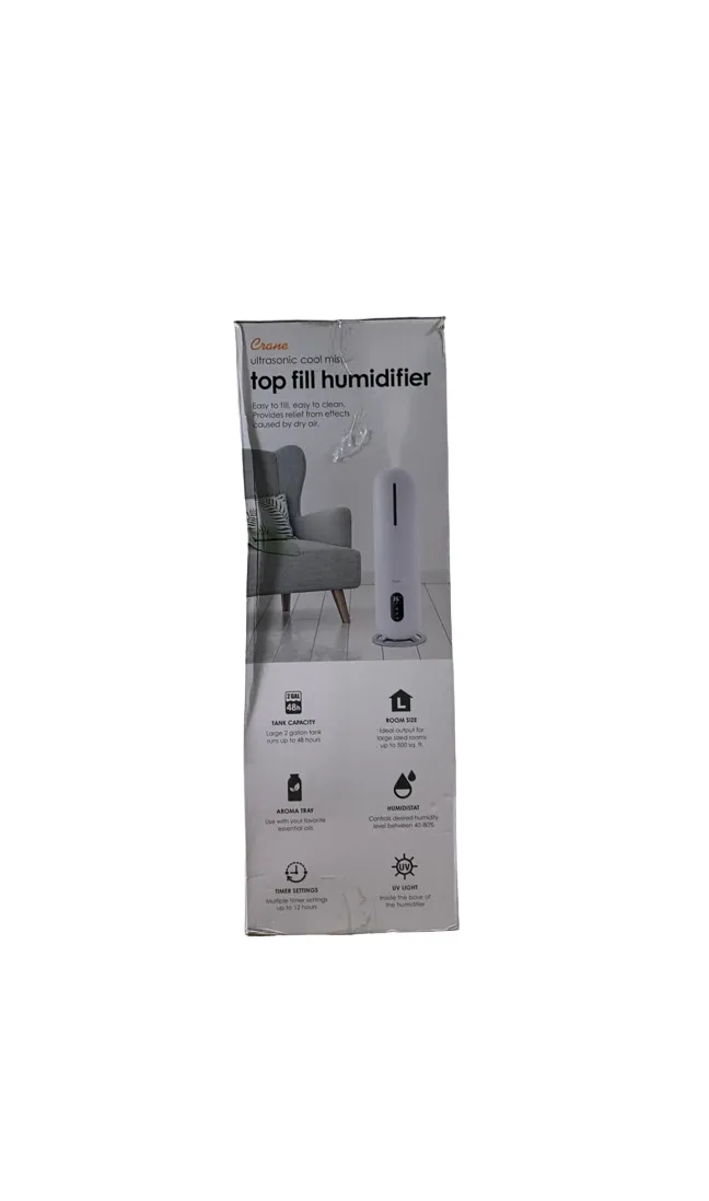 Crane 2 Gal. Ultrasonic Cool Mist Tower Humidifier with Germicidal UV-A Light