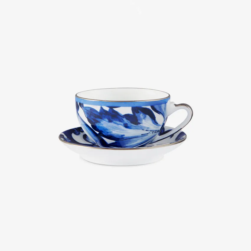 Dolce & Gabbana Casa | Blue Mediterraneo Fiore Foglie Tea Cup and Saucer Set