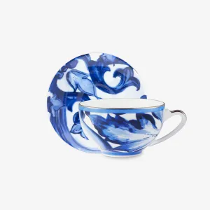 Dolce & Gabbana Casa | Blue Mediterraneo Fiore Foglie Tea Cup and Saucer Set