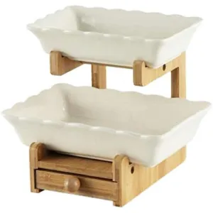 Double Layer Dish with Holder & Drawer