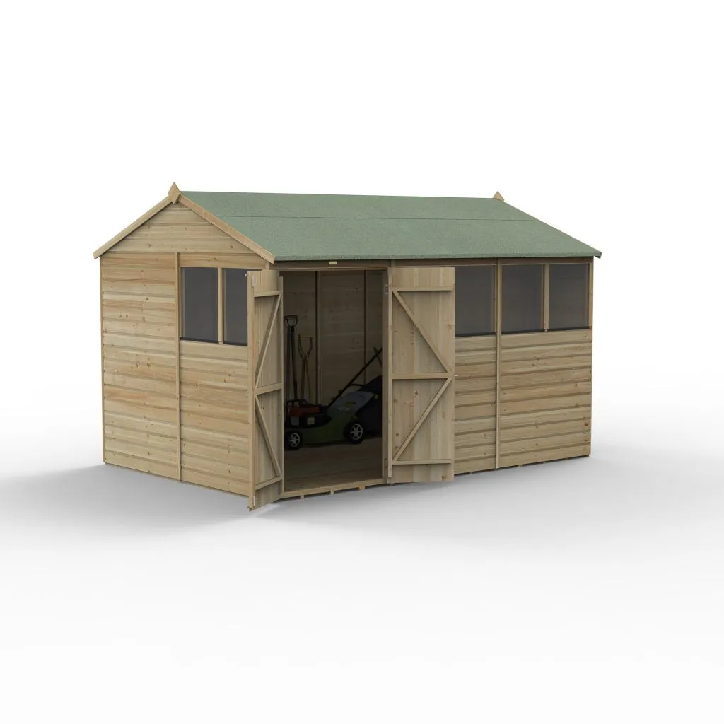Forest Garden Beckwood 12x8 Reverse Apex Shed with 6 Windows and Double Door