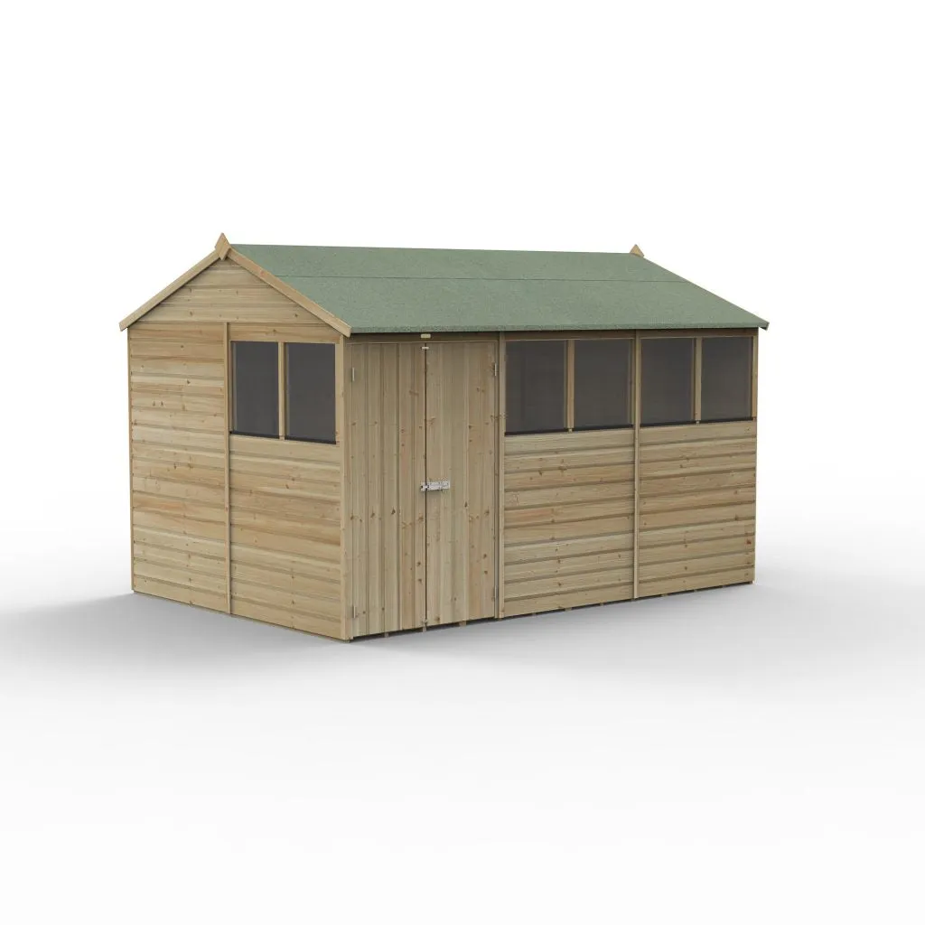Forest Garden Beckwood 12x8 Reverse Apex Shed with 6 Windows and Double Door