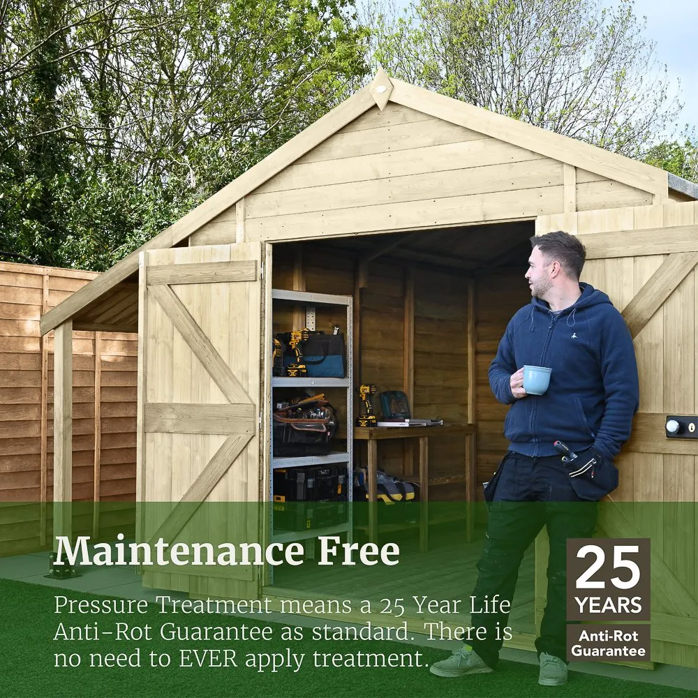 Forest Garden Timberdale 12x8 Apex Shed with No Windows, Double Doors - Combo