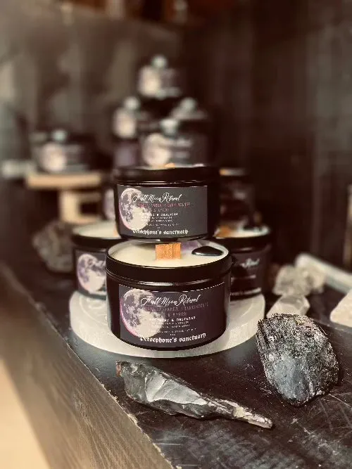 Full Moon Ritual Candle - 8oz 100% Soy - Wood Wick - Crystals & Essential Oils