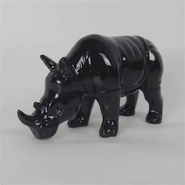 GLOSS BLACK RHINO FIGURINE
