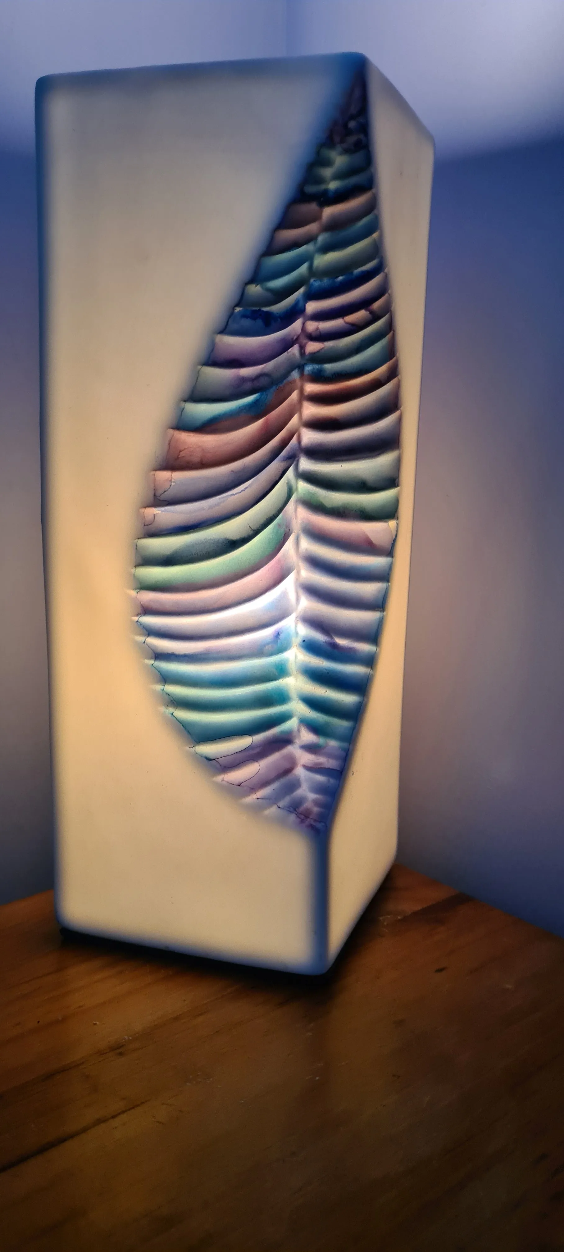 HANDPAINTED LEAF INDENT CERAMIC LAMP-painted by me