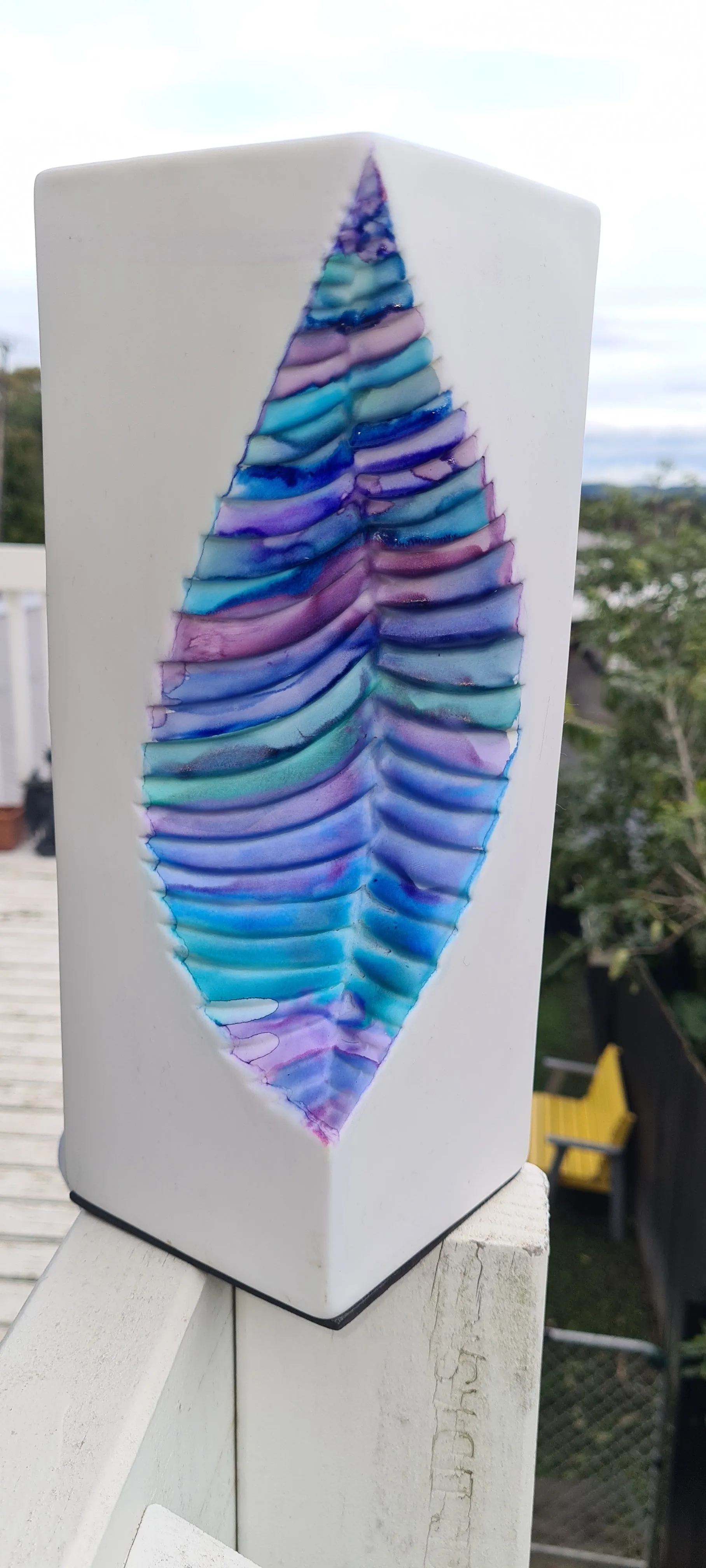 HANDPAINTED LEAF INDENT CERAMIC LAMP-painted by me
