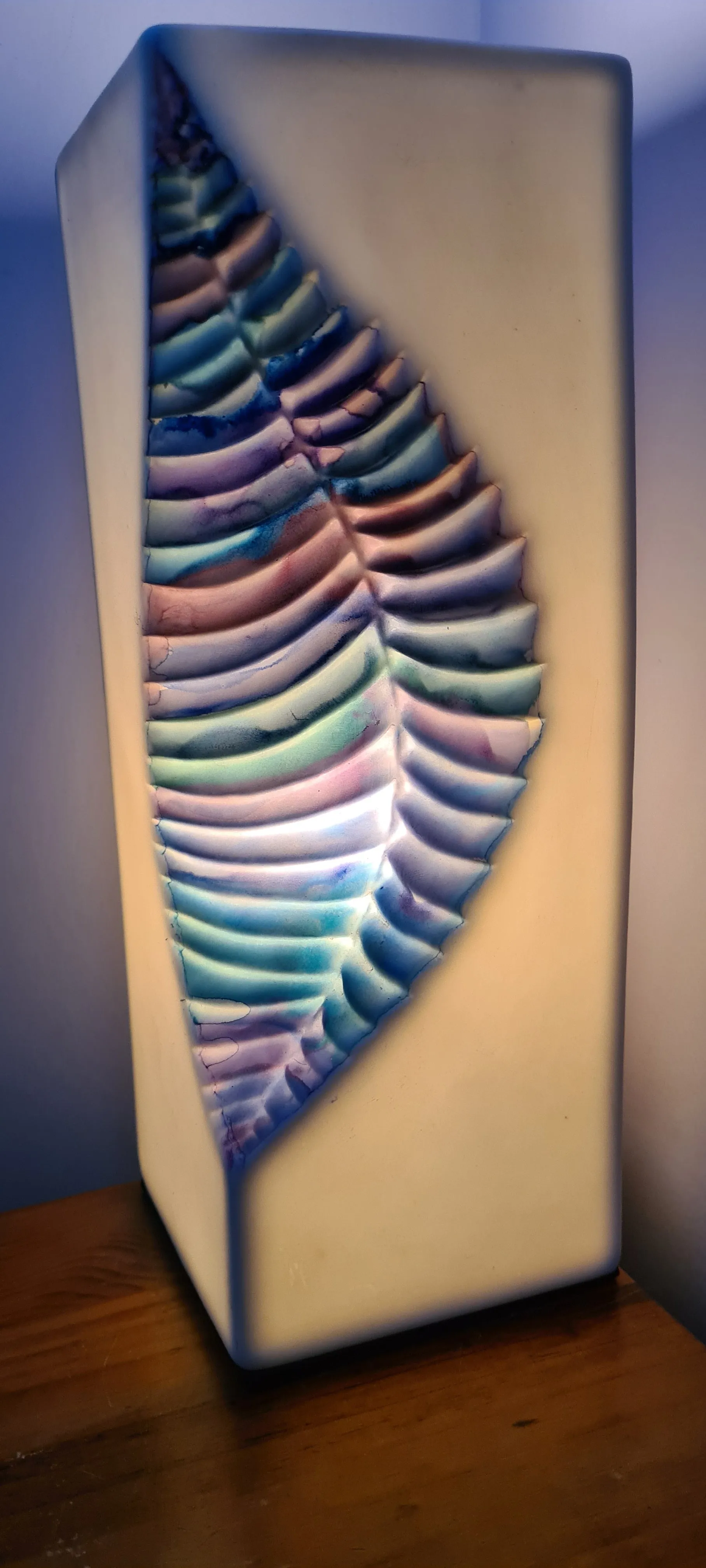 HANDPAINTED LEAF INDENT CERAMIC LAMP-painted by me