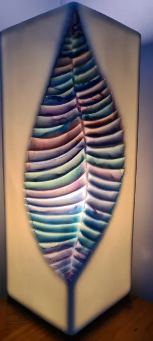 HANDPAINTED LEAF INDENT CERAMIC LAMP-painted by me