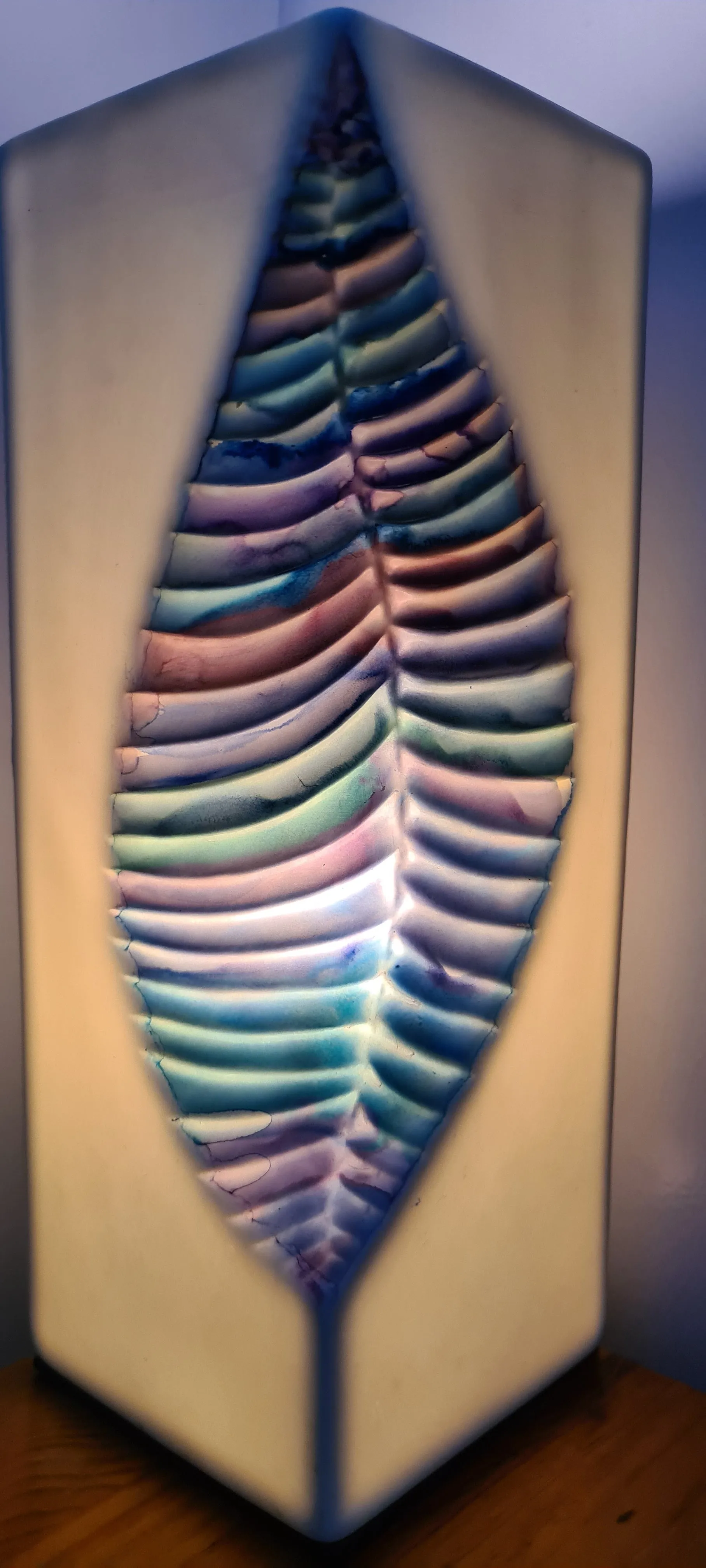 HANDPAINTED LEAF INDENT CERAMIC LAMP-painted by me
