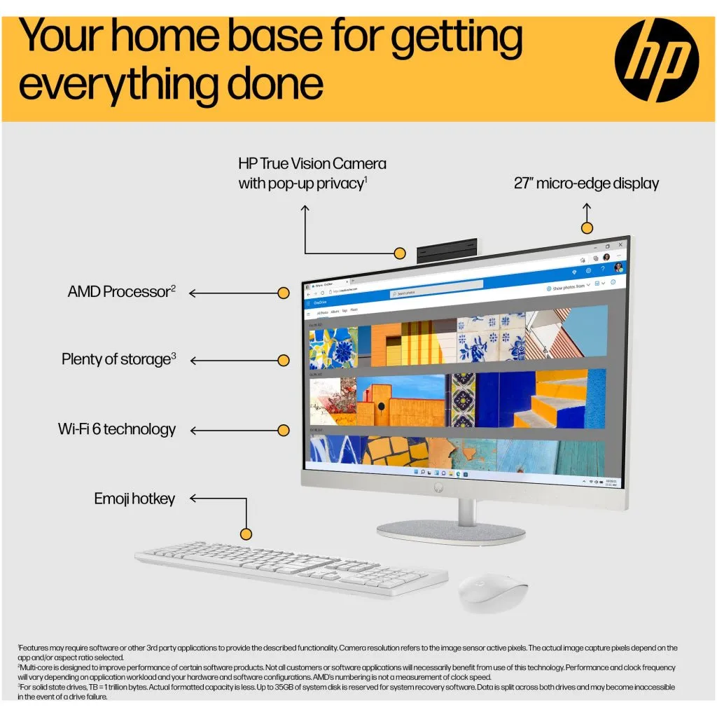 HP All-in-One Desktop PC 27 Inch AMD RYZEN 3 8GB 512G | 27-CR0017NA