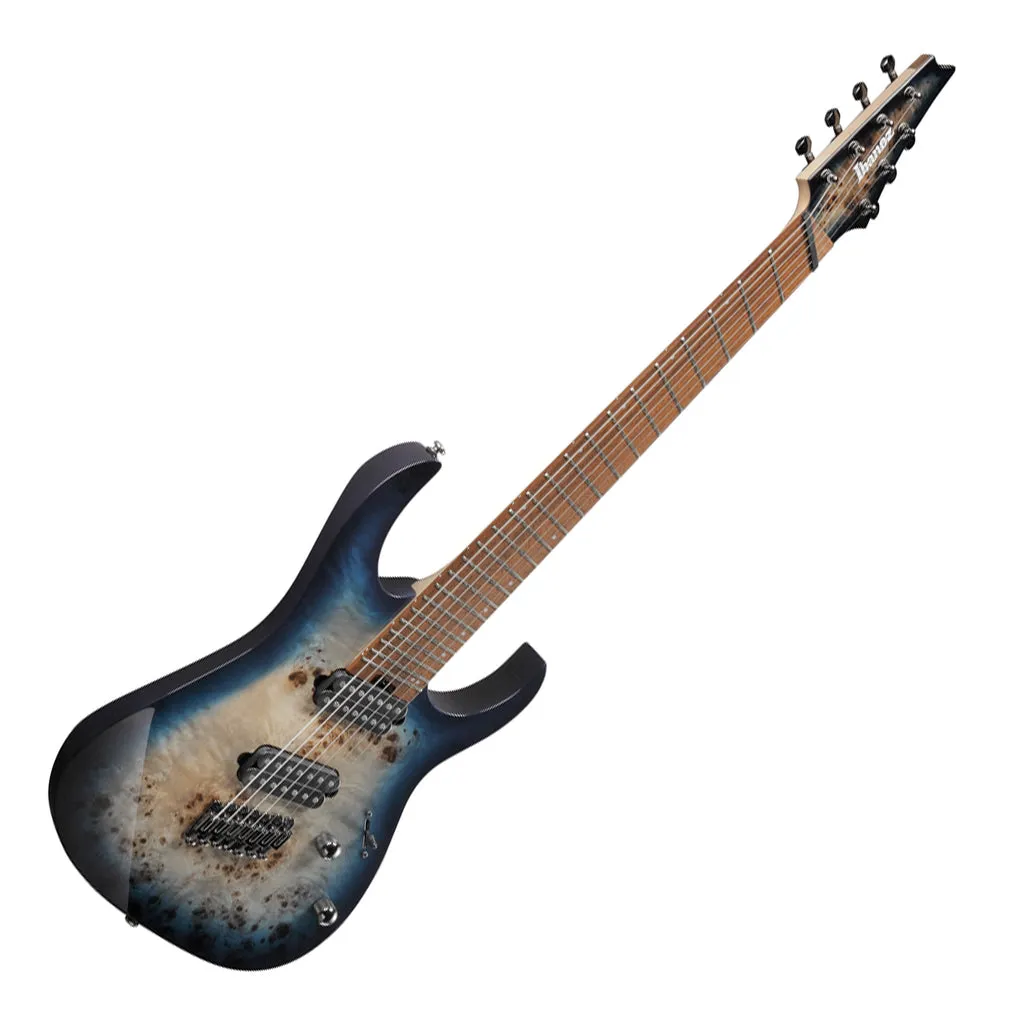 Ibanez RGMS7PB 7-String Electric Guitar with Poplar Burl Top and Jatoba Fretboard - Cosmic Blue Star Burst