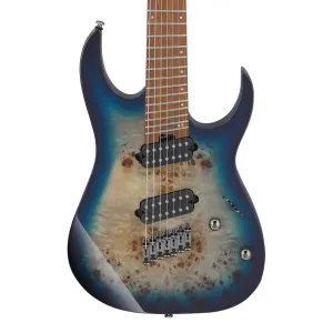 Ibanez RGMS7PB 7-String Electric Guitar with Poplar Burl Top and Jatoba Fretboard - Cosmic Blue Star Burst