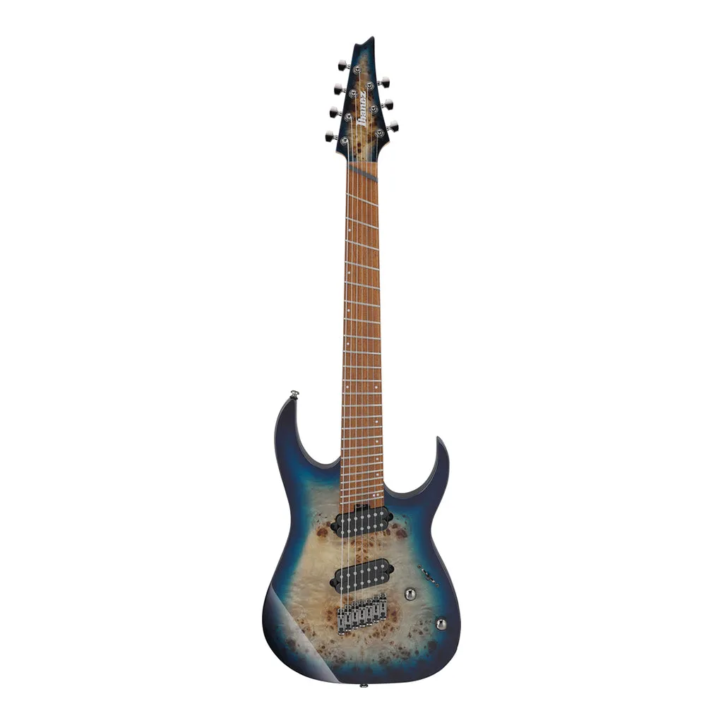 Ibanez RGMS7PB 7-String Electric Guitar with Poplar Burl Top and Jatoba Fretboard - Cosmic Blue Star Burst