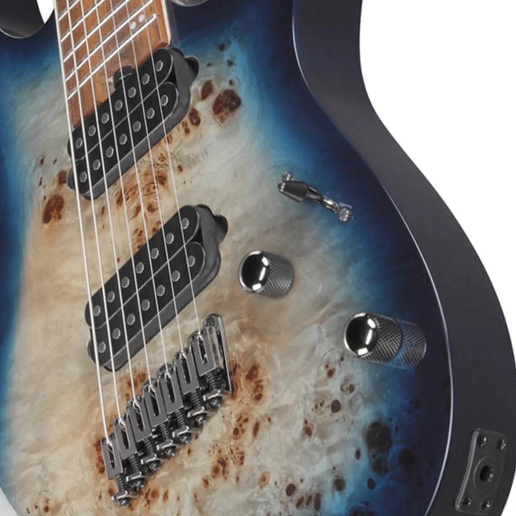 Ibanez RGMS7PB 7-String Electric Guitar with Poplar Burl Top and Jatoba Fretboard - Cosmic Blue Star Burst