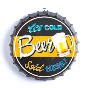 ICE COLD BEER BOTTLE TOP  METAL WALL ART
