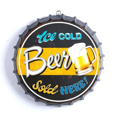 ICE COLD BEER BOTTLE TOP  METAL WALL ART