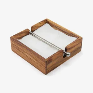 Ironwood | Acacia Wood Napkin Holder with Weighted Stainless Steel Center Bar