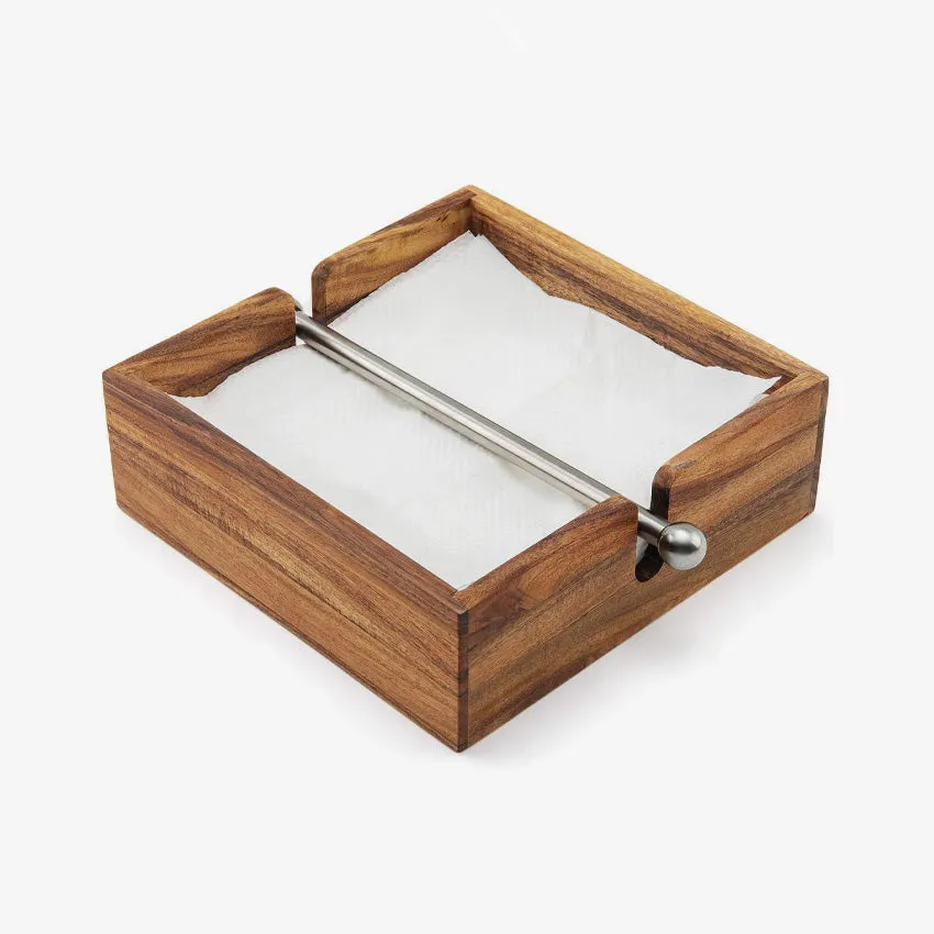 Ironwood | Acacia Wood Napkin Holder with Weighted Stainless Steel Center Bar