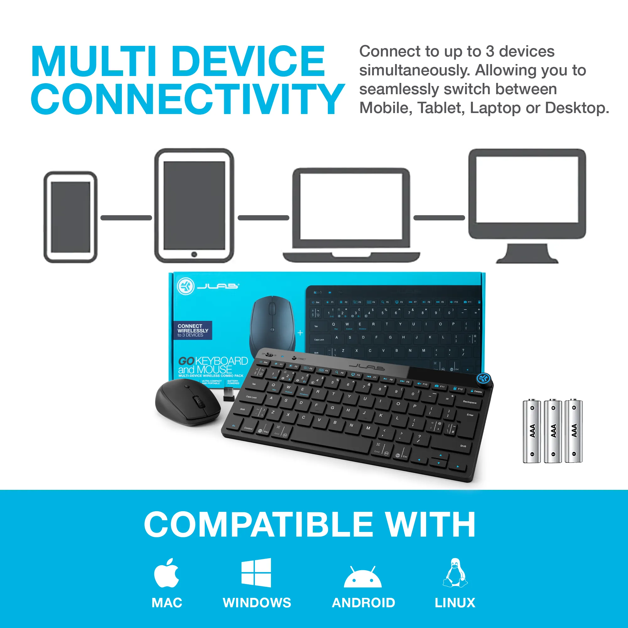 JLab Go Wireless Keyboard and Mouse Bundle - Black
