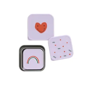 Lassig Stainless Steel Snackbox - Happy Rascals - 3 Pack - Lavender - Heart