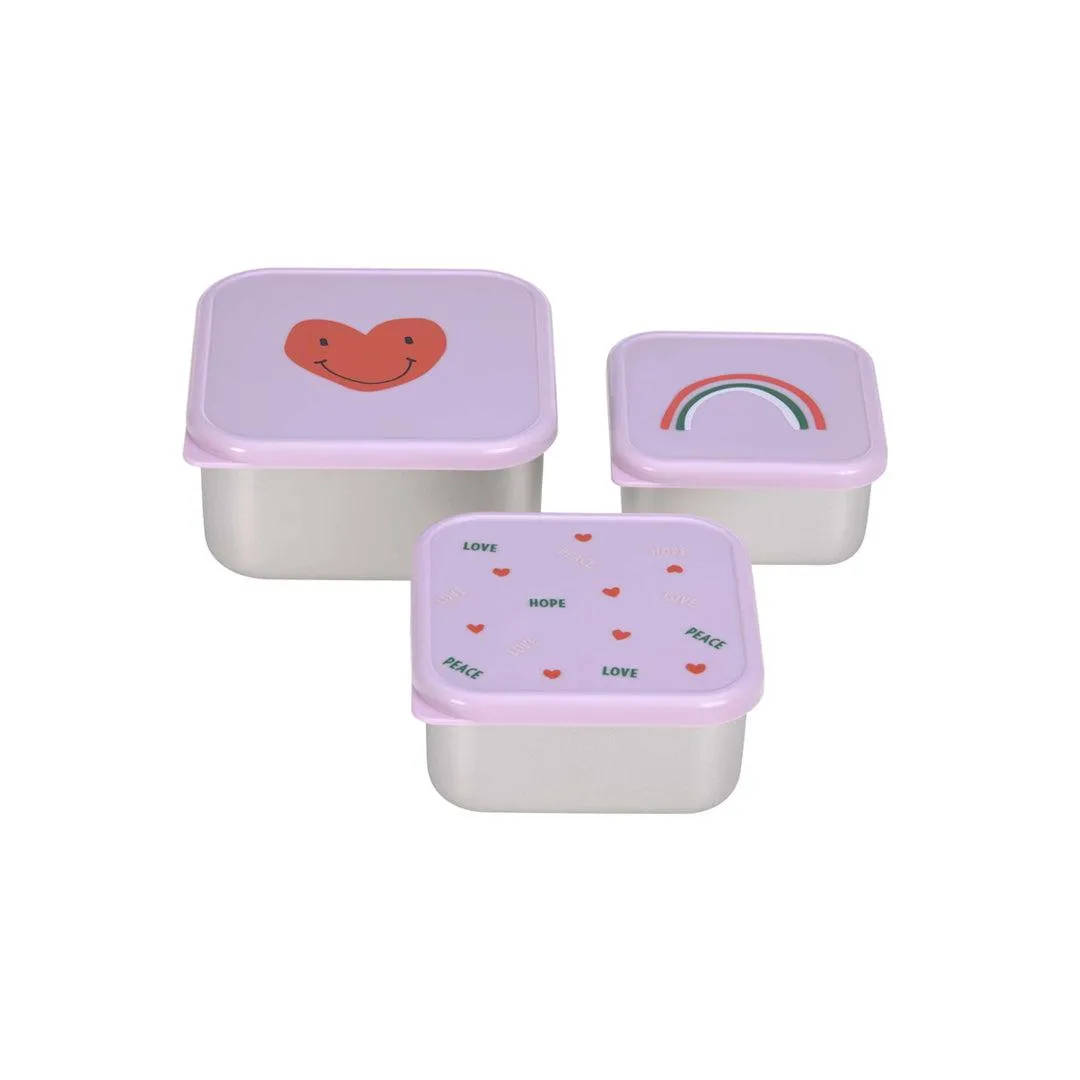 Lassig Stainless Steel Snackbox - Happy Rascals - 3 Pack - Lavender - Heart