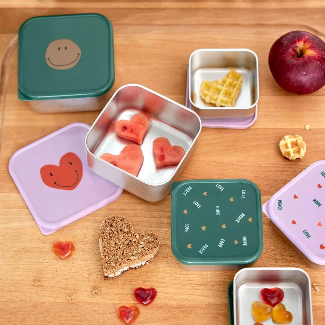 Lassig Stainless Steel Snackbox - Happy Rascals - 3 Pack - Lavender - Heart