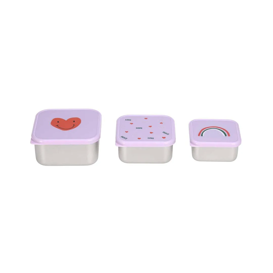 Lassig Stainless Steel Snackbox - Happy Rascals - 3 Pack - Lavender - Heart