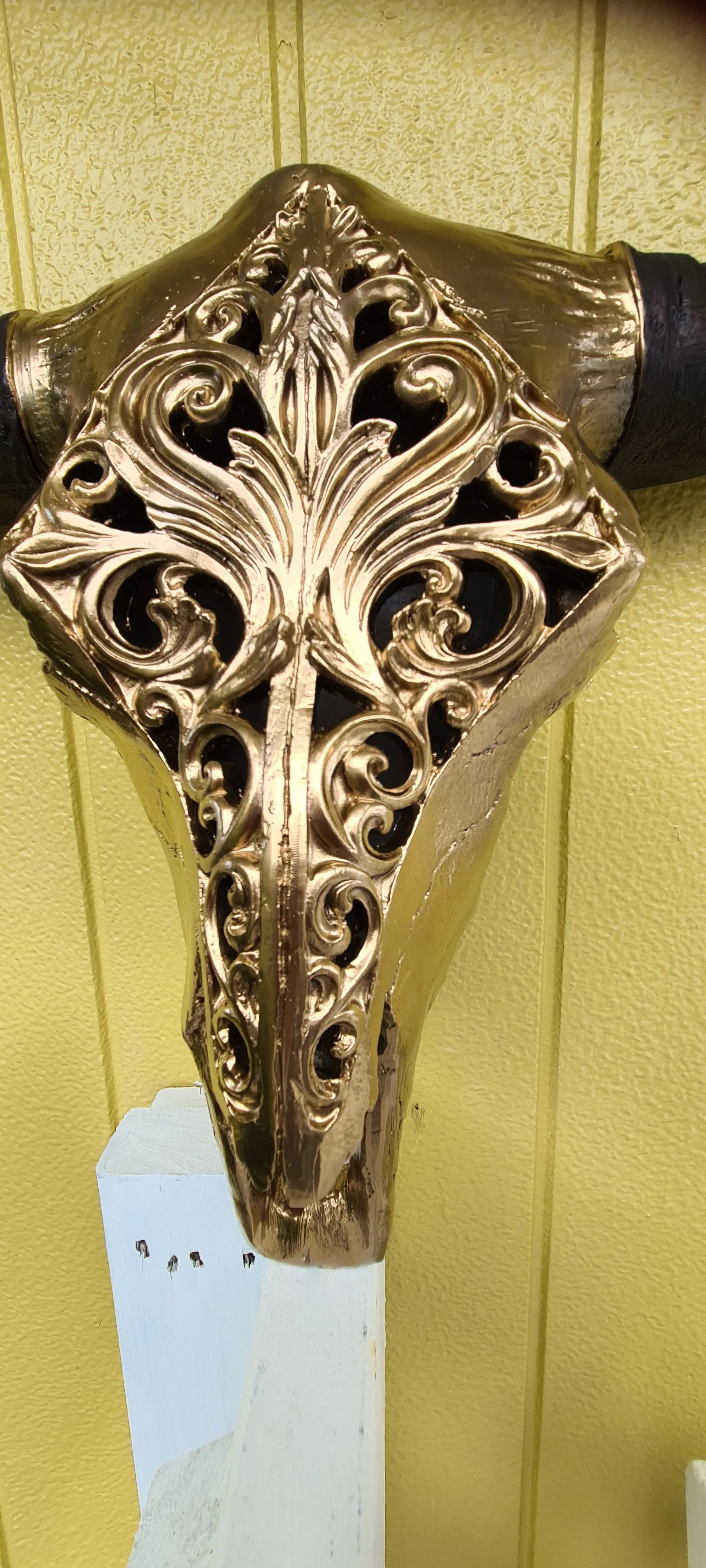 METALLIC GOLD CARVED BULL SKULL-painted gold by me 1 only