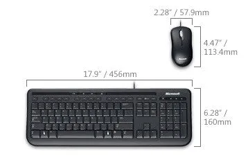 Microsoft Wired Desktop 600 keyboard Mouse included Universal USB QWERTY UK English Black