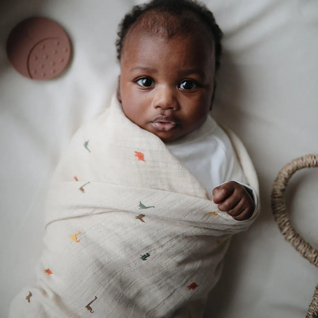 Mushie Organic Muslin Swaddle - Dinosaurs