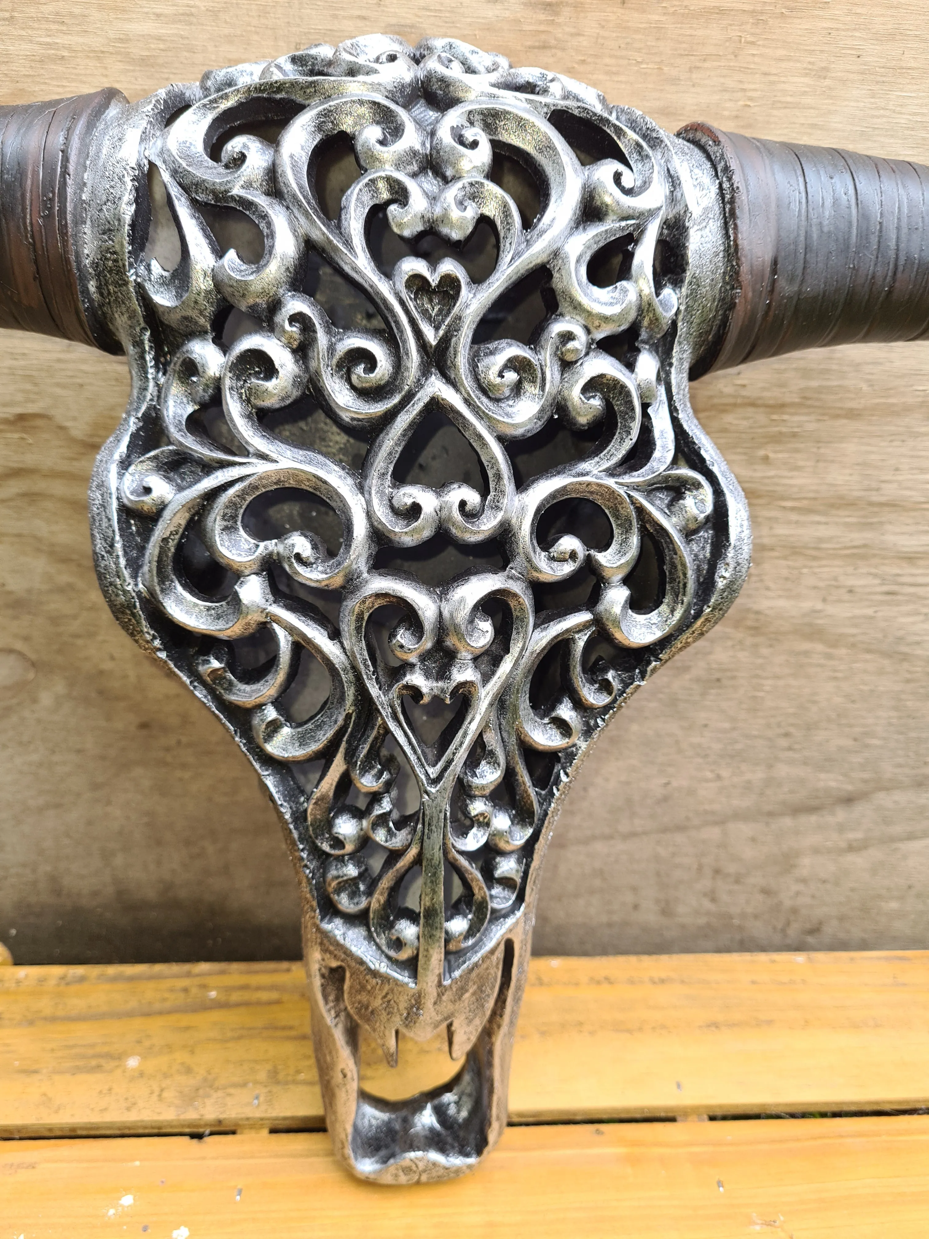 NEW SILVER CARVED BULL HEAD LAMP-put together by me