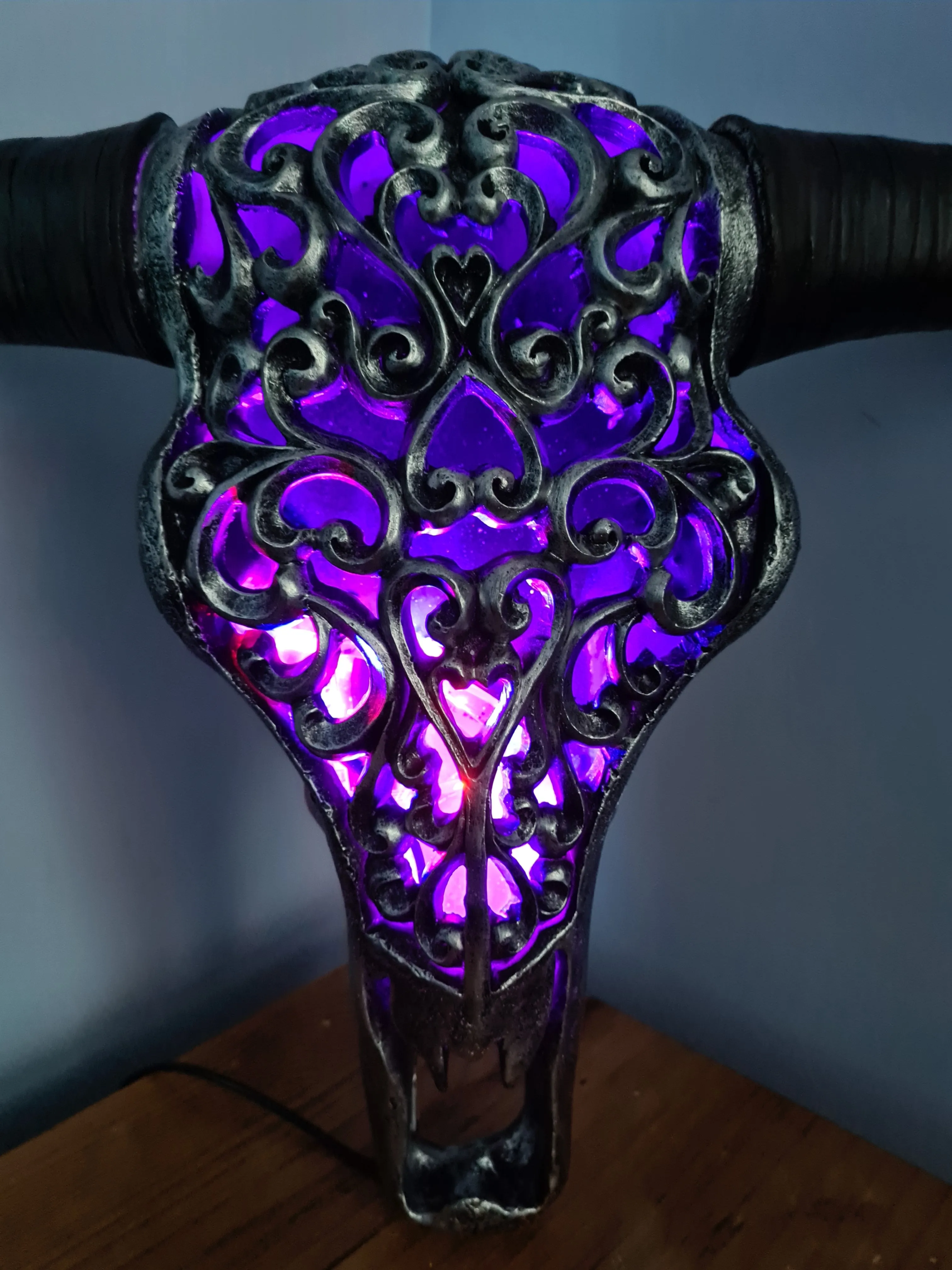 NEW SILVER CARVED BULL HEAD LAMP-put together by me