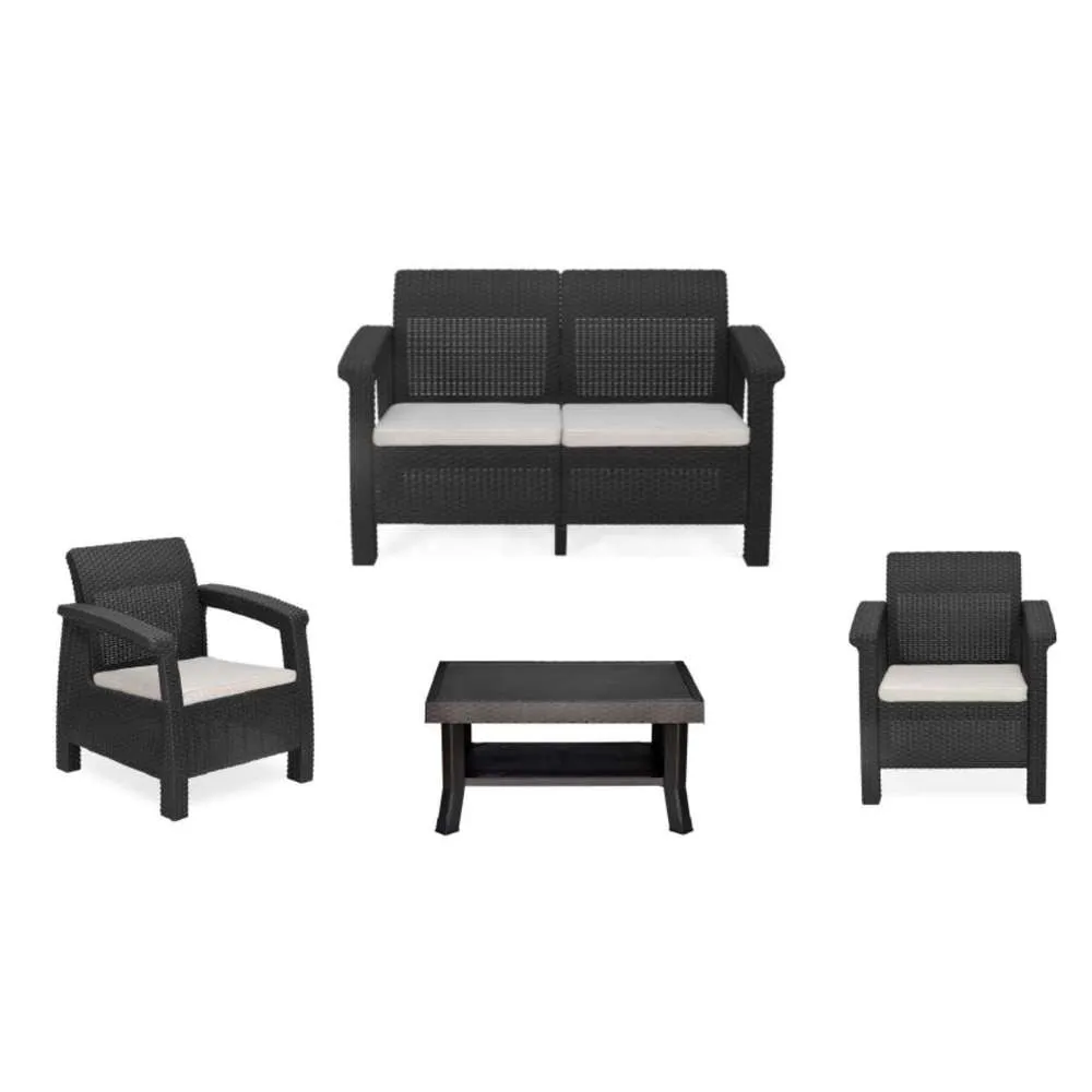 Nilkamal 2 1 1 Outdoor Sofa Set with Coffee Table Charcoal