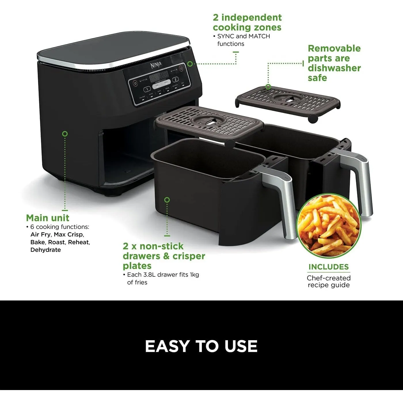 Ninja Foodi Dual Zone Air Fryer 7.6 L | AF300UK