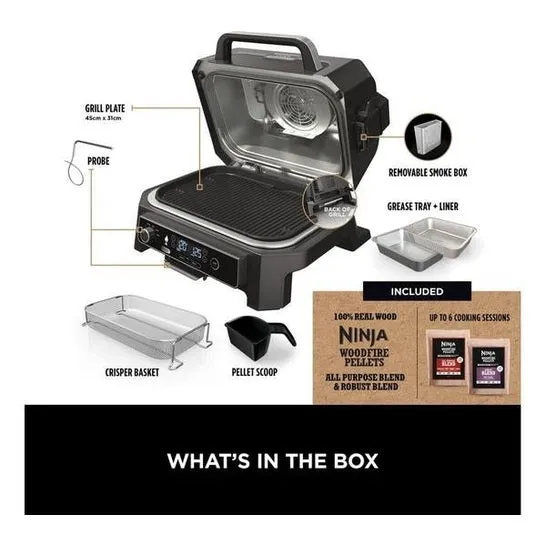 Ninja Woodfire XL Electric Outdoor BBQ Grill & Smoker | OG850UK