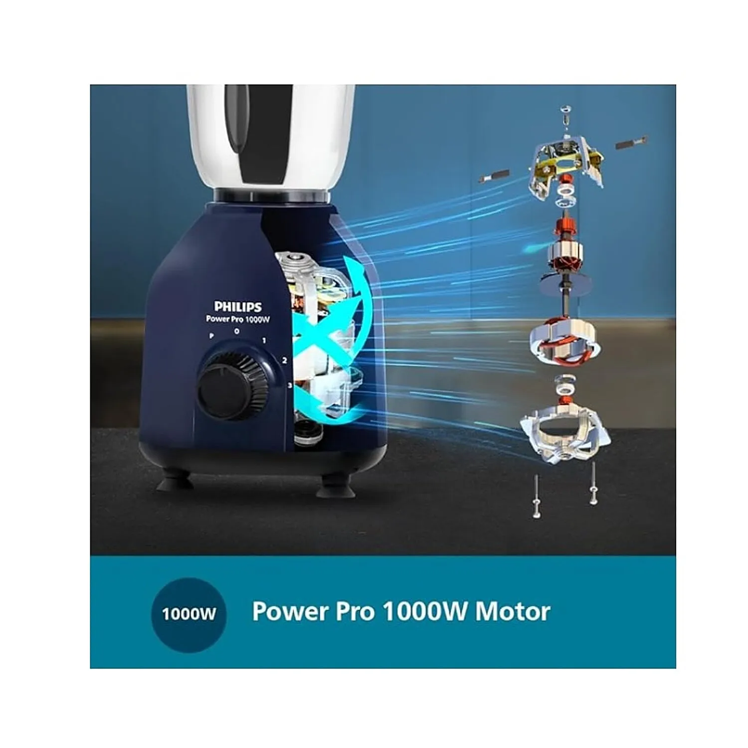 Philips 1000 Watt Mixer Grinder with PowerPro Motor and 3 Jars - HL7713/01
