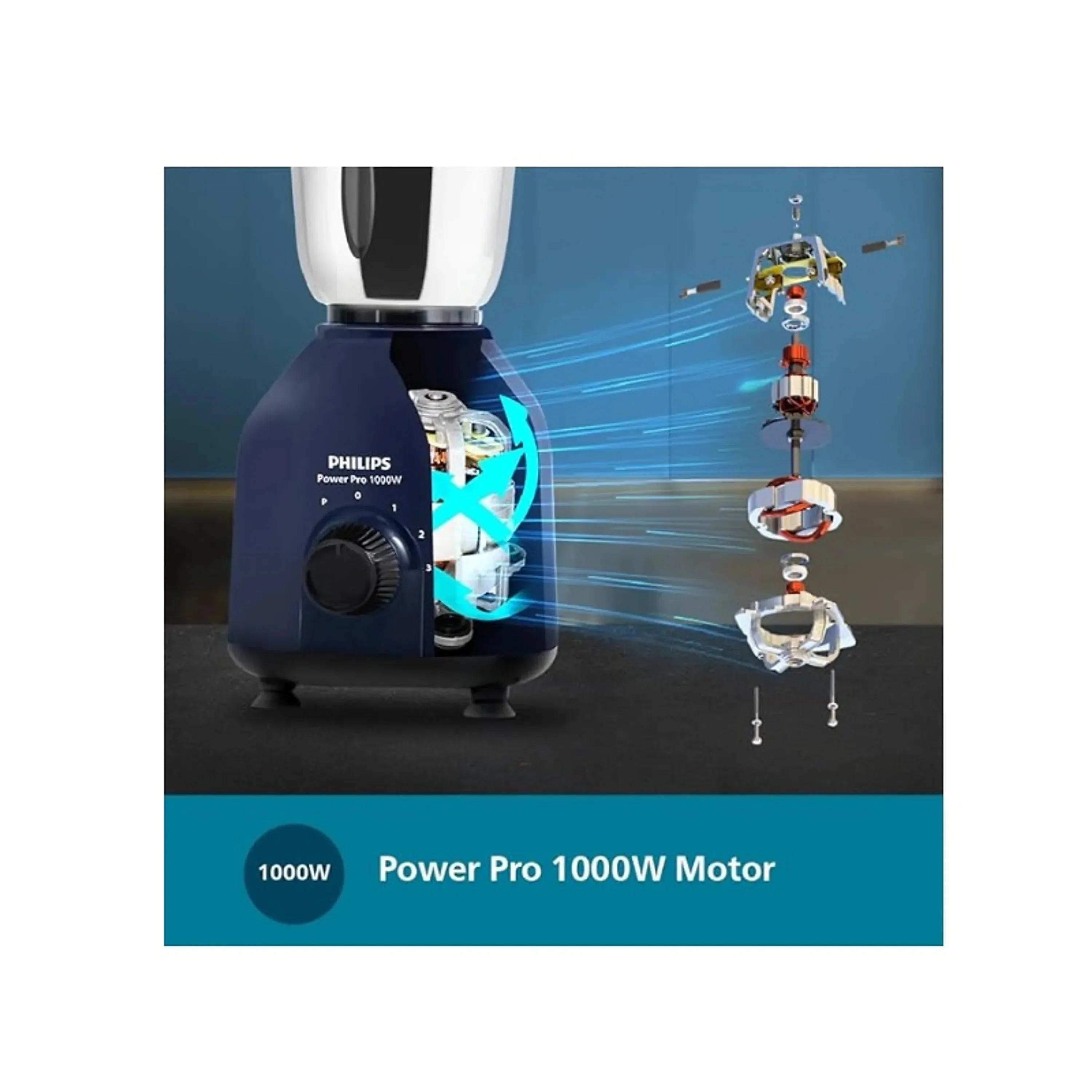 Philips 1000 Watt Mixer Grinder with quick cool ventilation for longer motor life and 4 Jars - HL7714/01