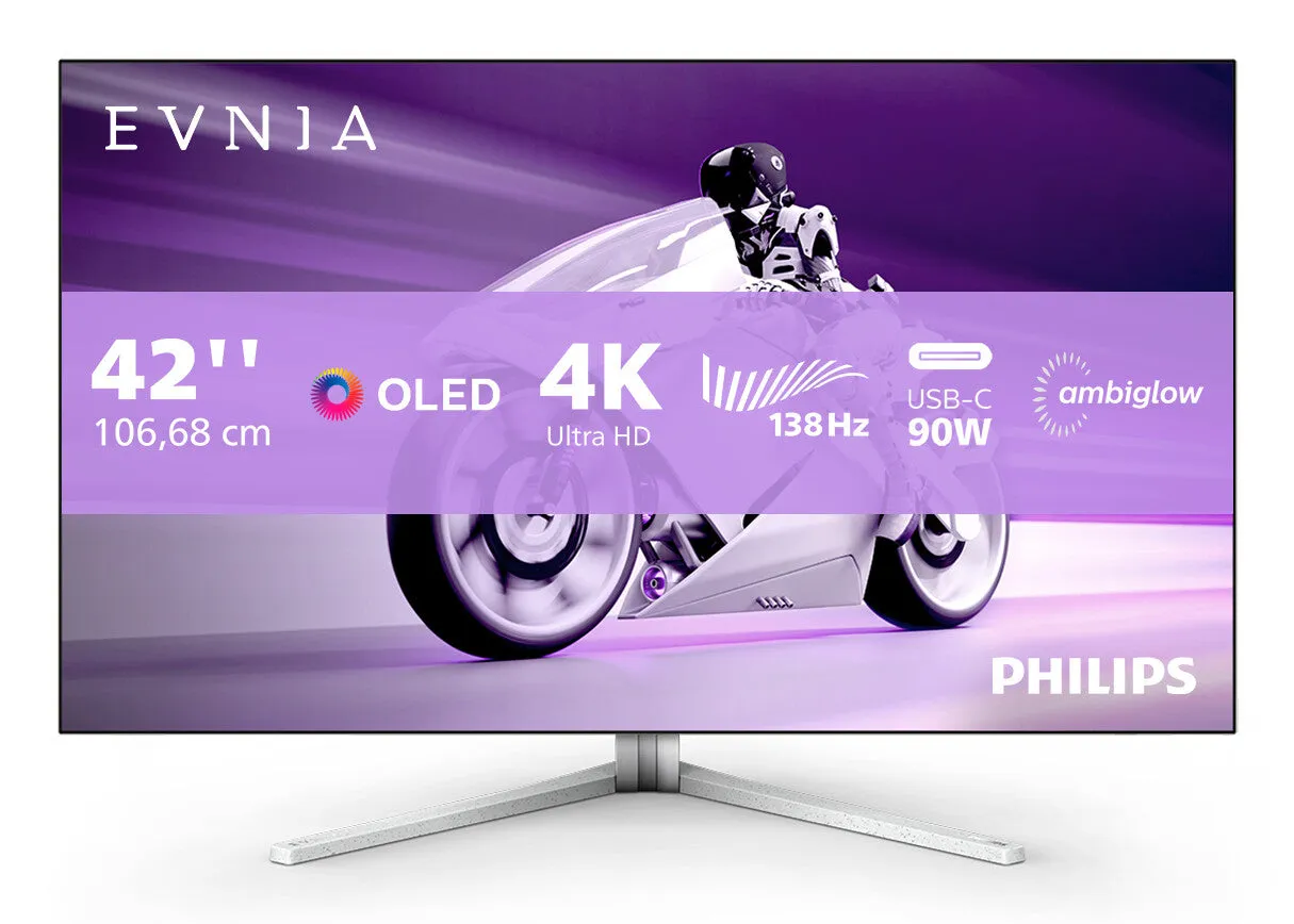 Philips Evnia 42M2N8900/00 41.5" 4K Ultra HD Gaming Monitor - 120Hz, 0.1ms, OLED, AMD FreeSync, Height Adjustable, Speakers, White