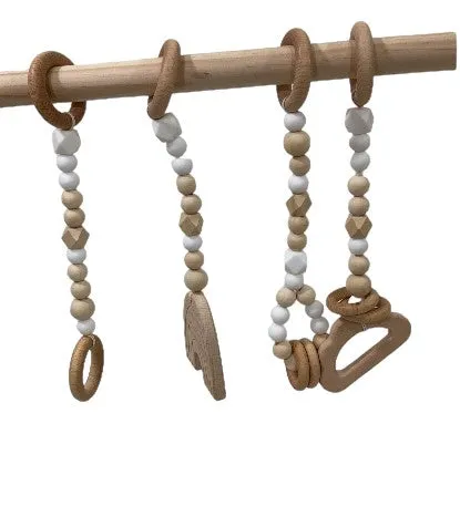 Poppyseed Play Wooden Baby Gym, Natural Wood w/ White Toys