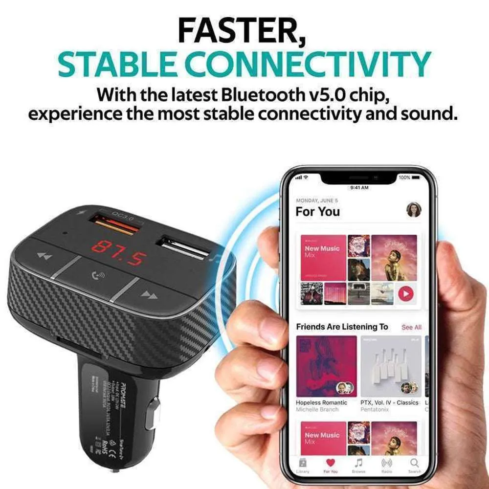 Promate Car Wireless FM Modulator w/ Quick Charge 3.0 Port