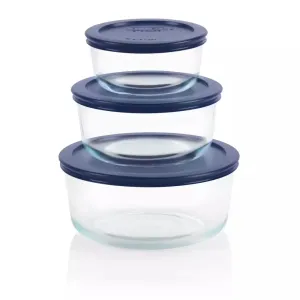 Pyrex Glass Container Round with Blue Lid 6pc